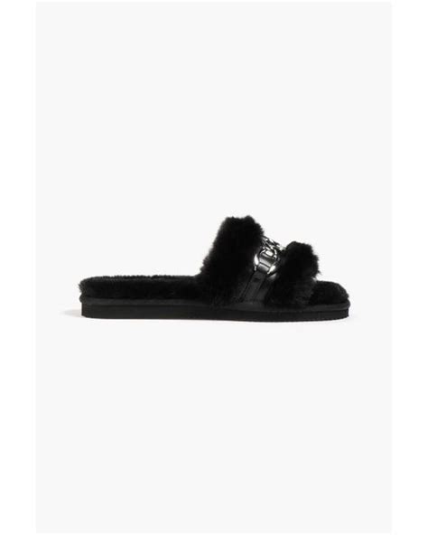 michael kors faux fur slides black|Scarlett Faux Fur Slide Sandal .